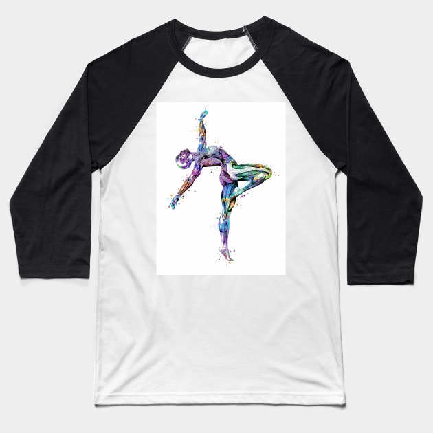 Girl Gymnastics Watercolor Anatomy Muscles Baseball T-Shirt by LotusGifts